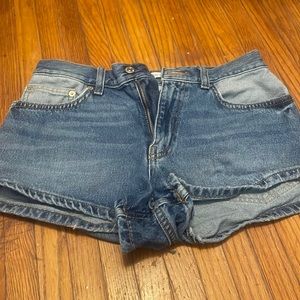 jean shorts, dark blue and light blue, only worn a few times, they are a size 26